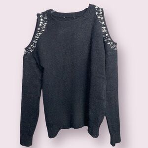 INC International Concepts Black Sequin Shoulder Sweatshirt